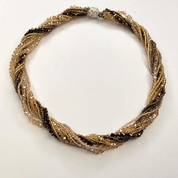 Multi Strand Braided Necklace Glass Bead Braided Necklace Beaded Twist Necklace - Picture 6 of 9